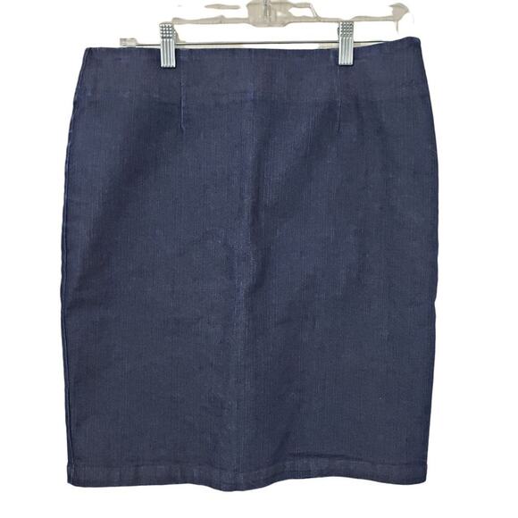 Garnet Hill dark wash jean skirt knee length woman's size 8 petite - Picture 1 of 8